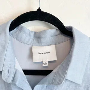 Reformation | Arella 100% Linen Collared Mini Dress in Mineral Blue thumbnail 6