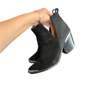 JEFFREY CAMPBELL Cromwell Suede Leather Black Western Ankle Boots Booties thumbnail 4