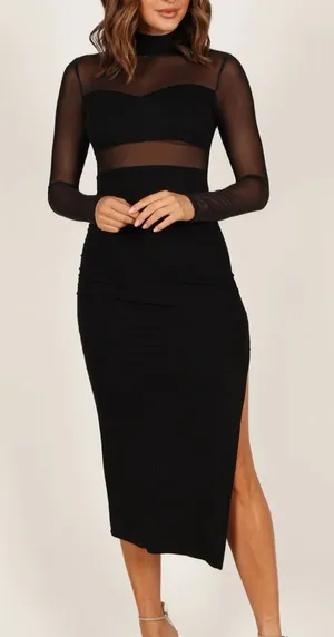 Petal & Pup Farrow Long Sleeve Midi Dress in black size S thumbnail 1