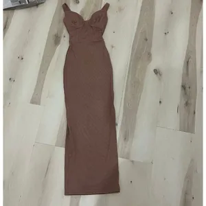 Naked Wardrobe NEW Women XS Brown Faux Bustier Ribbed Hourglass Bodycon Dress thumbnail 3