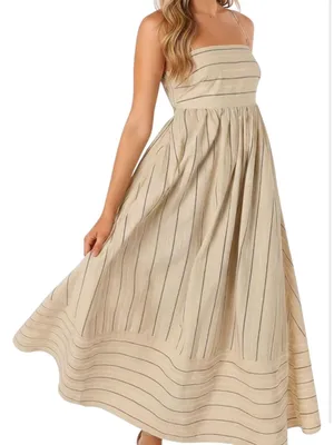 Beige brown Striped Spaghetti Strap Maxi Dress thumbnail 1