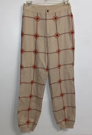 NWT $138 Ivory Lattice Embroidered Joggers XS thumbnail 5