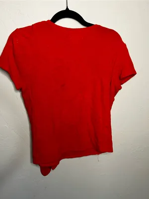 Madewell Poppy Red Textured Faux Wrap Tie V-Neck Short Sleeve Top thumbnail 5