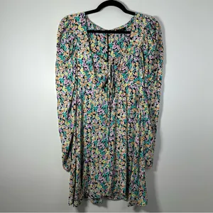 AFRM Revolve Floral Retro Puff Long Sleeve Mini Dress Size XS thumbnail 3