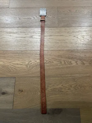 Vintage Guess Leather Belt Western Floral Engraved Silver Plate Buckle Size M thumbnail 10