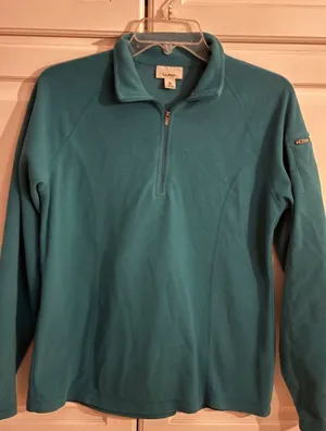LL Bean Womens Teal Blue Quarter Zip Fleece Pullover Jacket Medium Pocket thumbnail 1