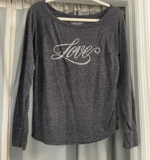 VICTORIA’S SECRET Love Rhinestone Long sleeve Gray Top Medium thumbnail 1