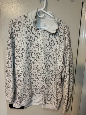 Aerie Cream Leopard Tan Cream Pull Over 1/4 Zip Sweatshirt Oversized-Medium thumbnail 2