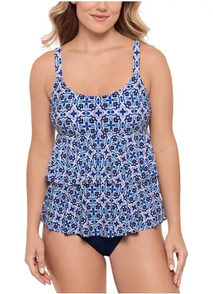 NWT Swim Solutions Double-Tier One-Piece Swimsuit Amalfi Coast Blue Multi 8 thumbnail 1