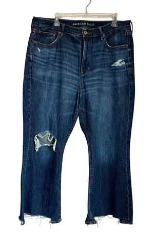American Eagle 90s Flare Jeans 16 Short Comfort Stretch Waist Distressed‎ Hem thumbnail 1
