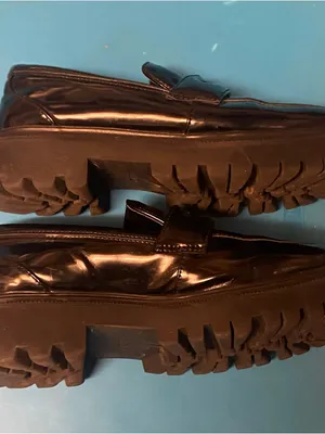 Aldo Womens Black Patent Learher Penny Loafers Shoes Size 35 US 4.5 To 5 Chunky thumbnail 7
