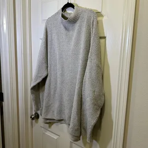 So Oversized Waffle Mock Neck Sweater Plus Size 2X Taupe Cozy thumbnail 3