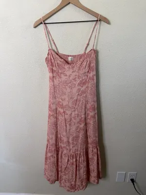 Aritzia Wilfred Broadway Ruffle‎ Slip Midi Dress Coral Rose Womens Size 8 thumbnail 2