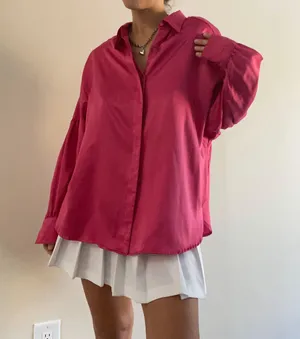 The Vintage Shop Pink Silk Vintage Blouse Button Down thumbnail 1