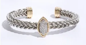 Two T Ponytail Eye Pave Bangle Bracelet Silver thumbnail 1