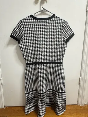 Karl Lagerfeld Black & White Houndstooth Knit Fit-and-Flare Dress thumbnail 3