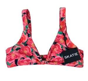 Skatie Pink Floral Bikini Top Ring Front Swimwear Beach Vacation Womens S thumbnail 1