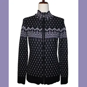 Neve Black & Purple Faire Isle Merino Blend Full Zip Mockneck Sweater thumbnail 1