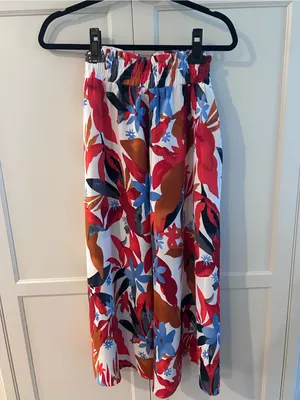Wide-Leg Palazzo Pants in Red & Blue Floral, size L thumbnail 2