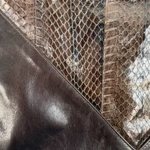VTG M.F. Marangi Chocolate Brown Leather Snake Skin Clutch‎ Bag Purse Zip Italy thumbnail 3
