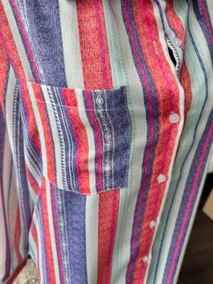 Boutique9 Bright Pink Orange Striped Long Sleeve Button Front Shirt Size Large thumbnail 2