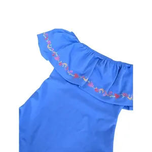 Caroline Constas Mer Blue Embroidered Ruffle Off Shoulder One Piece Swimsuit XS thumbnail 3