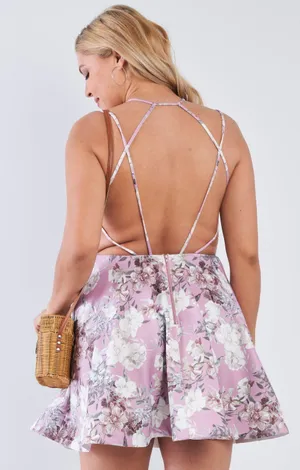 Boutique Plus Mauve Floral Open Back Fit & Flare Dress 1XL thumbnail 3