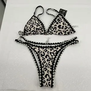 Bikinx Leopard Print Bikini Set Black White‎ Zigzag Trim Triangle Top Small NEW thumbnail 4