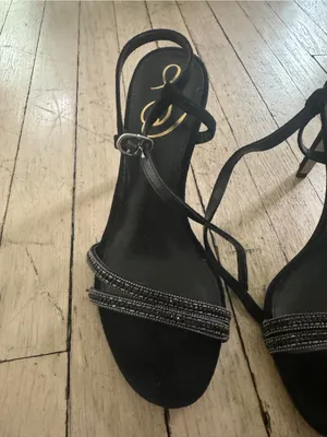 Sam Edelman Black Strappy Evening Sandals with Beaded Detail thumbnail 2