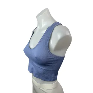 Athleta Women's Blue Ribbed Knit Sleeveless Yoga Workout Athletic Crop Top Sz S thumbnail 2