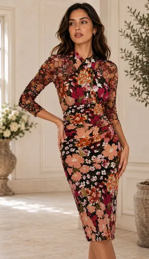 Anthropologie Halter High Neck Mesh Floral Ruched Midi Dress NWT XS thumbnail 1