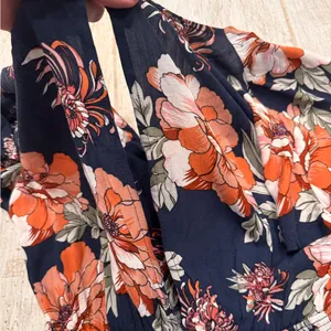 Aakaa Navy Floral Mini Dress with Orange and White Accents Size Small thumbnail 6