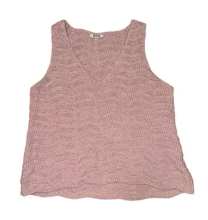 Madewell Pink Textured Open Knit V-Neck Sleeveless Sweater Tank Top Size L thumbnail 1