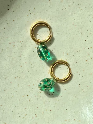 Handmade boho vintage fairy whimsical style quality Czech glass moon/star hoop earrings🌝🌠💚⭐️ thumbnail 2