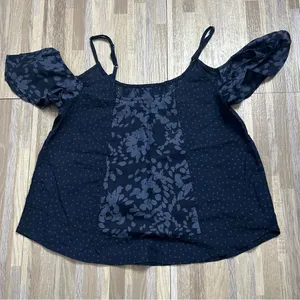 Abercrombie & Fitch Navy Blue Floral Cold Shoulder Boho Top Size XS thumbnail 7