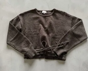 Heartloom Marisa Tie-Front Cropped Knit Sweater in‎ Cocoa - XS thumbnail 1