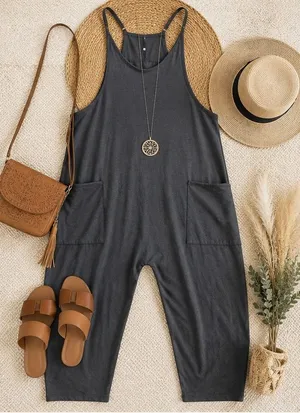 Unbranded Charcoal Gray Harem Jumpsuit Sleeveless Wide Leg Overalls Small thumbnail 1