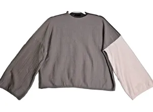 Miou Muse Brown Cream Colorblock Oversized Knit Sweater Wide Sleeve M MMT1529 thumbnail 1