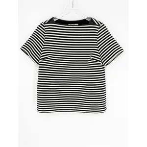 T‎ by Alexander Wang Striped Leather Trim Boatneck Top Women's 6 Minimalist thumbnail 2