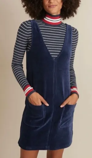 Marine Layer Leighton Navy Blue Corduroy V Neck Shift Pinafore Dress Pocket Sz M thumbnail 1