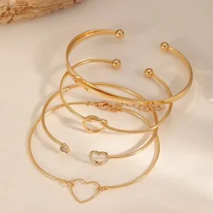 Set of 4 Stackable Gold Bracelets, Love Knot Bracelets and Heart boho jewelry thumbnail 5