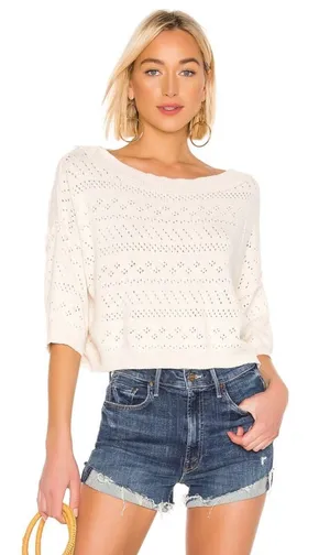 Free People Sandcastle Crop Sweater in White thumbnail 1