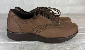 SAS Walk Easy Sneaker Shoes Womens 7.5 N Chocolate Brown Leather Comfort Lace Up thumbnail 1
