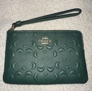 NWT Coach Signature Leather Corner Zip Wristlet. thumbnail 1