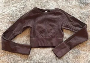 JoyLab Brown Cable Knit Patterned Athletic Top thumbnail 1