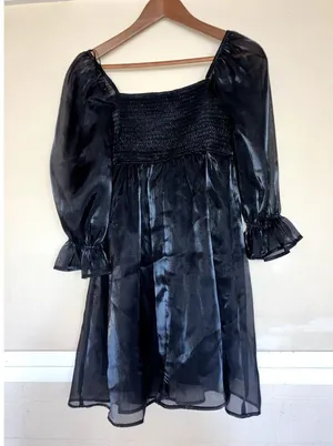 BLU PEPPER Satin Babydoll Mini Dress Black Size Small S GOTH FOREST FAIRY GRUNGE thumbnail 6