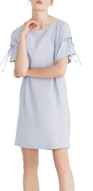 Madewell Blue Cold Shoulder Flutter Sleeve Stripe Laced up Dress coastal chic‎ M thumbnail 1