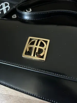 Anine Bing Black Leather Shoulder Bag with Gold Emblem thumbnail 4