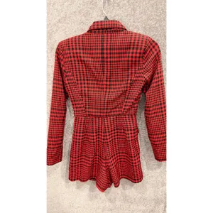 Zara Women Blazer Romper Small Red Black Houndstooth Long Sleeve Button Front thumbnail 7
