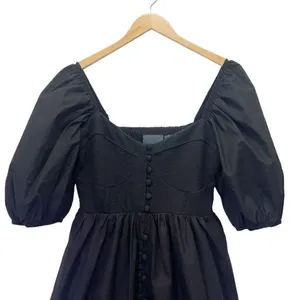 Anthropologie Maeve Puff-Sleeved Cotton Sweetheart Mini Dress Black Size Medium thumbnail 7